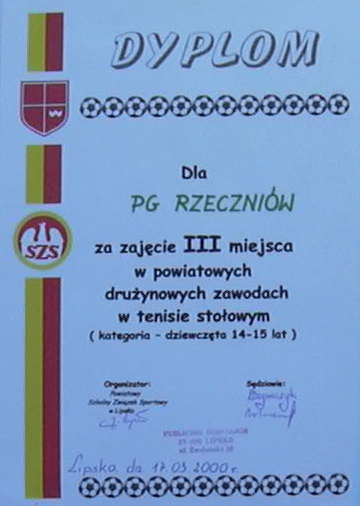 Dyplom dla druyny